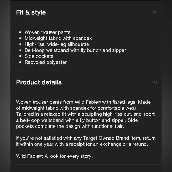 Women's Wide Leg Trouser Pants - Wild Fable Black  Size Women’s 0 - Picture 6 of 8